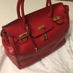 Italian-made "Birkin"-style bag by the Tiziana Collection - Bright Festive Red